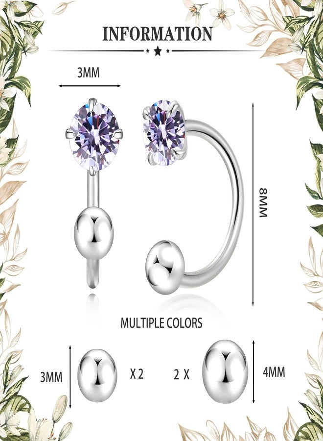FSSODWT Huggie Half Hoop Earrings for Women Girl Tiny Cartilage Earring Birthstone Stud Earrings For Women Hypoallergenic Stud Earrings Cartilage Earring Screw Back Earrings (Silver, Apr Diamond) - Image 2